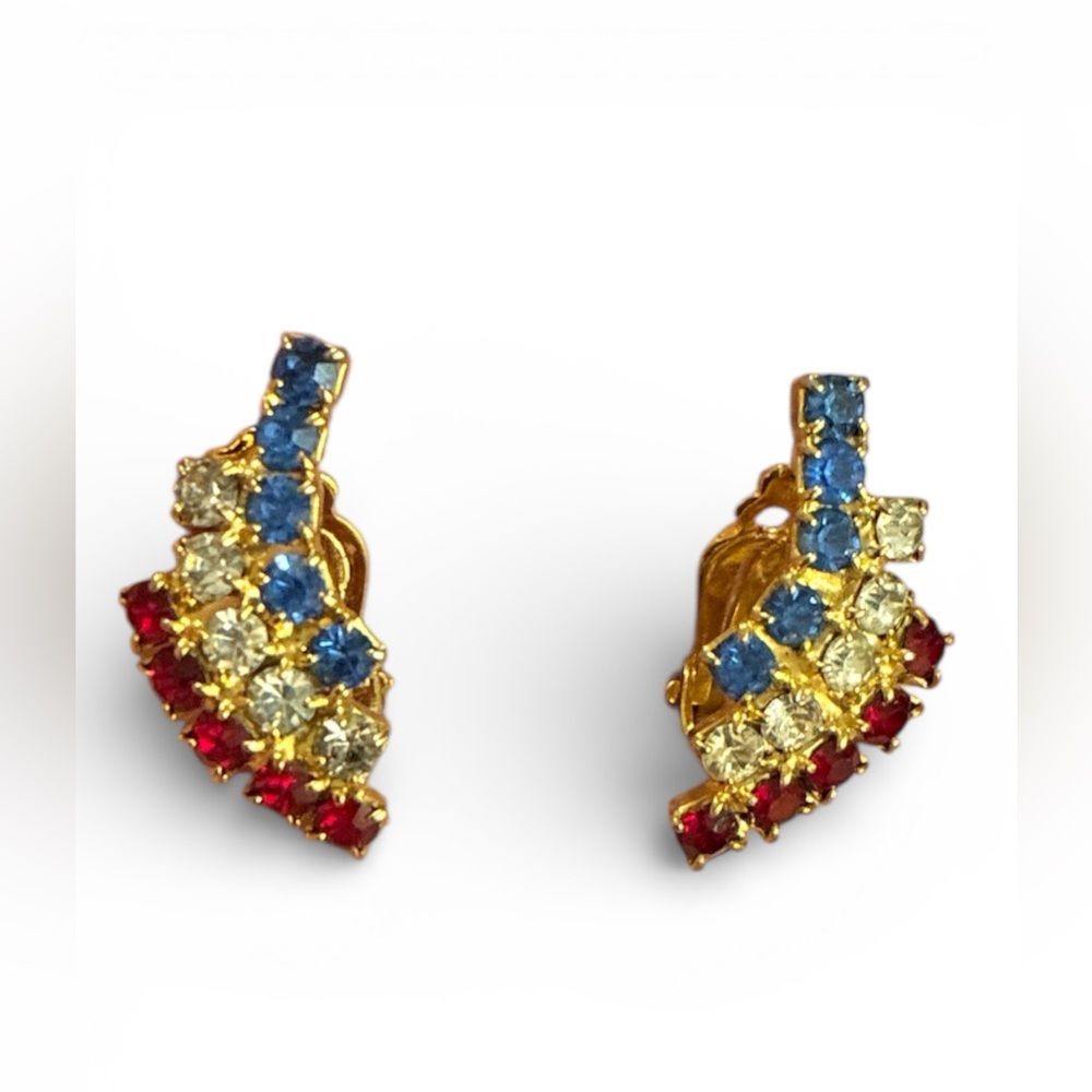 Sparkling Patriotic Rhinestone Clip On Earrings